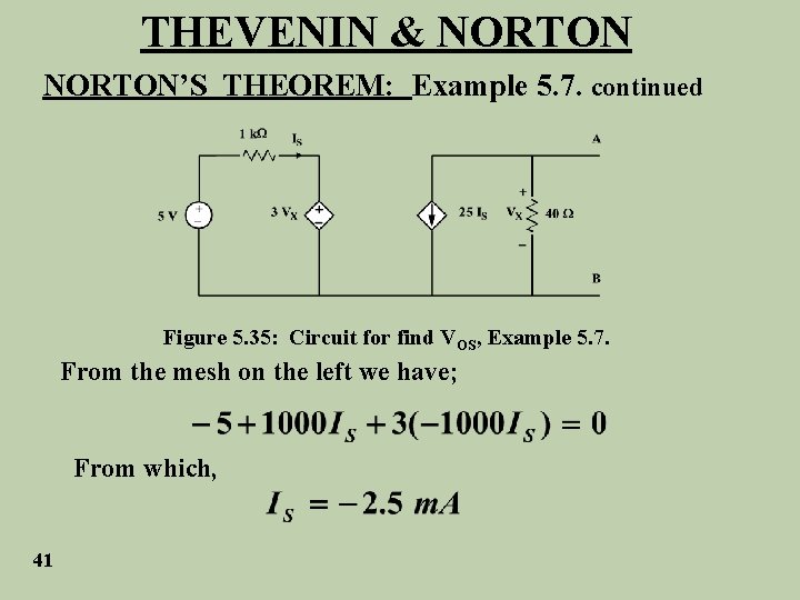 THEVENIN & NORTON’S THEOREM: Example 5. 7. continued Figure 5. 35: Circuit for find