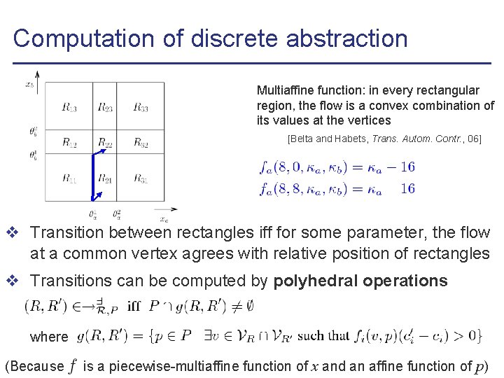 Computation of discrete abstraction Multiaffine function: in every rectangular region, the flow is a