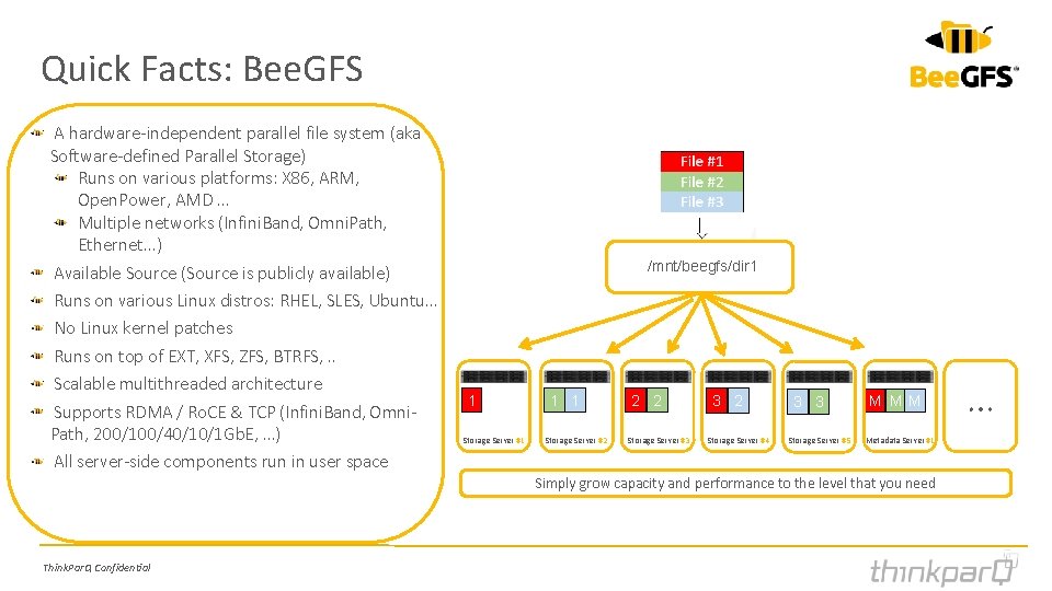 Quick Facts: Bee. GFS A hardware-independent parallel file system (aka Software-defined Parallel Storage) Runs Quick Facts: Bee. GFS A hardware-independent parallel file system (aka Software-defined Parallel Storage) Runs