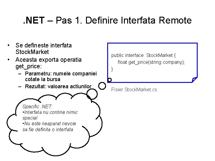 . NET – Pas 1. Definire Interfata Remote • Se defineste interfata Stock. Market