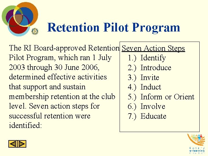 Retention Pilot Program The RI Board-approved Retention Seven Action Steps Pilot Program, which ran Retention Pilot Program The RI Board-approved Retention Seven Action Steps Pilot Program, which ran