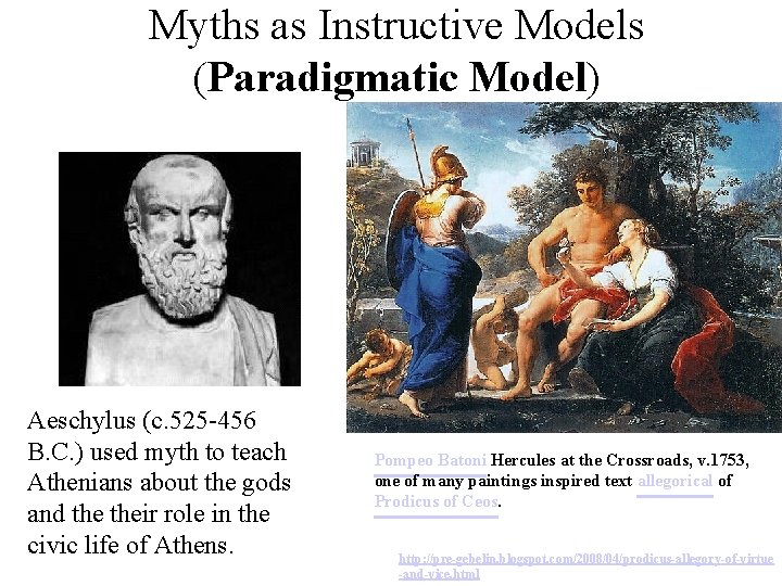 Myths as Instructive Models (Paradigmatic Model) Aeschylus (c. 525 -456 B. C. ) used