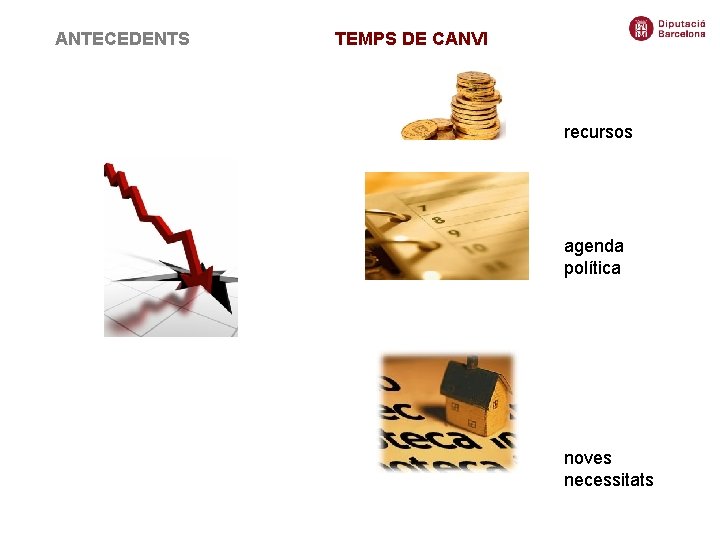 ANTECEDENTS TEMPS DE CANVI recursos agenda política noves necessitats 