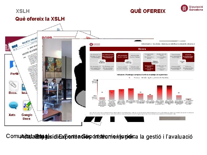 XSLH QUÈ OFEREIX Què ofereix la XSLH Comunitat virtual Suport tècnic i jurídic Formació