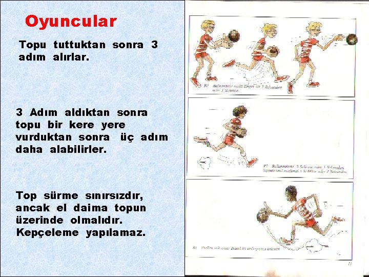 Oyuncular Topu tuttuktan sonra 3 adım alırlar. 3 Adım aldıktan sonra topu bir kere