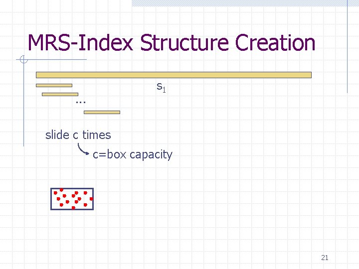 MRS-Index Structure Creation s 1 . . . slide c times c=box capacity 21