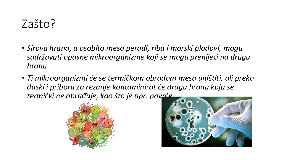 Zašto? • Sirova hrana, a osobito meso peradi, riba i morski plodovi, mogu sadržavati