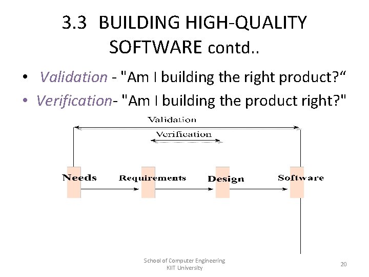3. 3 BUILDING HIGH-QUALITY SOFTWARE contd. . • Validation - "Am I building the