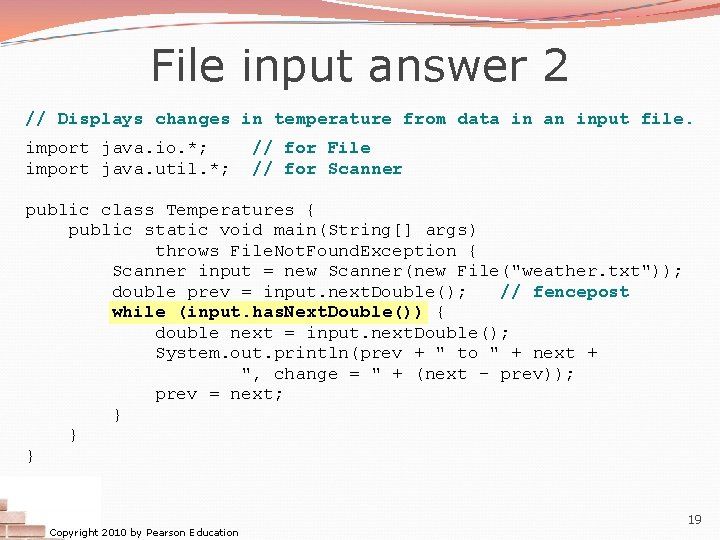 File input answer 2 // Displays changes in temperature from data in an input
