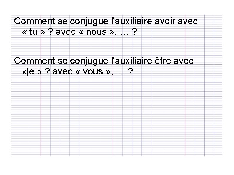 Comment se conjugue l'auxiliaire avoir avec « tu » ? avec « nous »