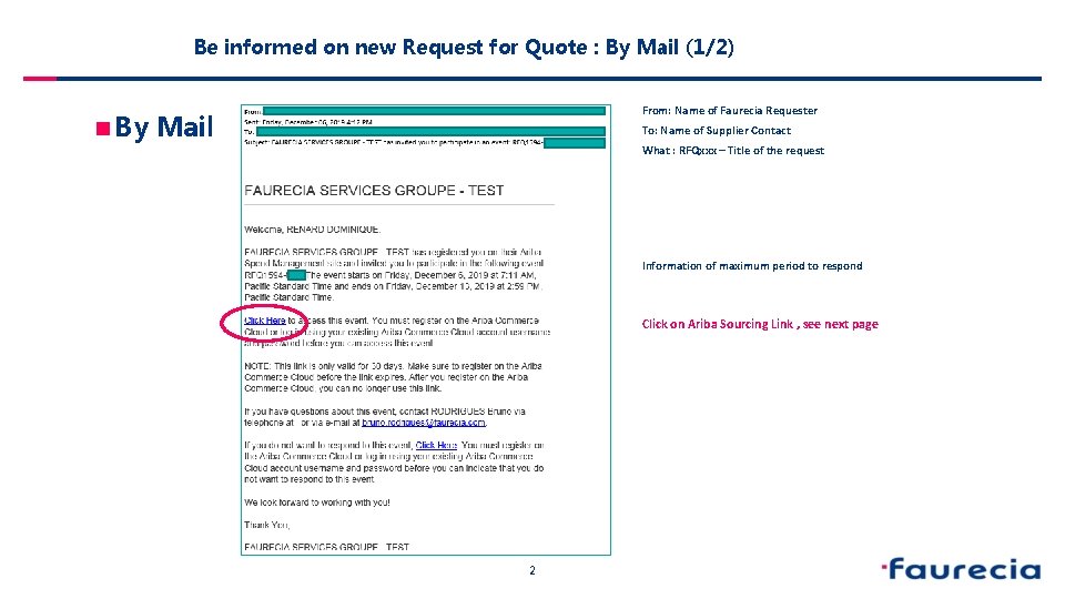 Be informed on new Request for Quote : By Mail (1/2) n By From:
