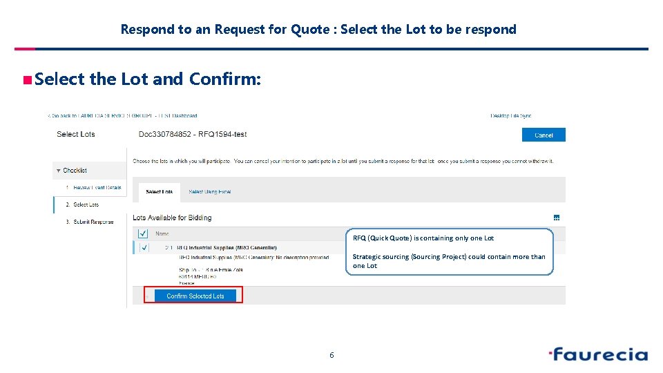 Respond to an Request for Quote : Select the Lot to be respond n
