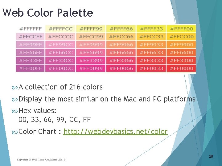 Web Color Palette A collection of 216 colors Display the most similar on the
