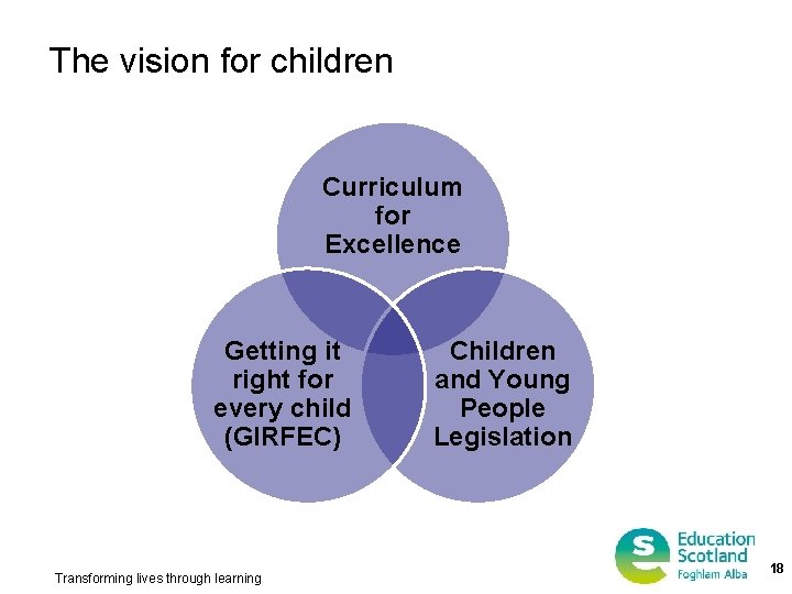 The vision for children Curriculum for Excellence Getting it right for every child (GIRFEC)
