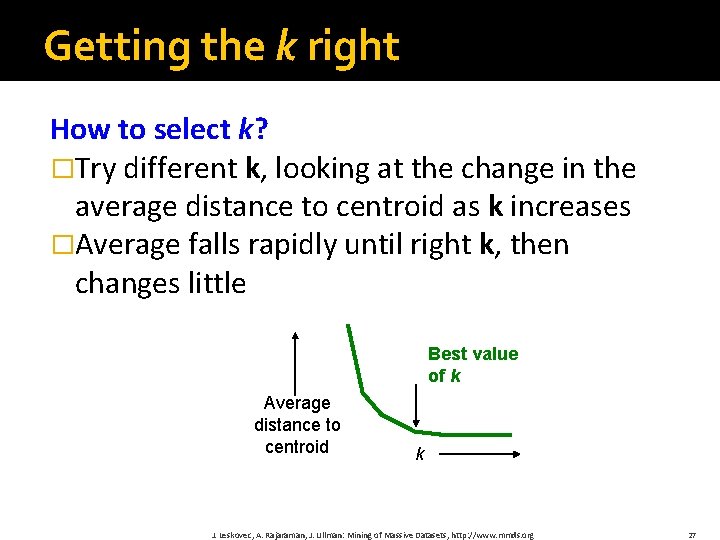 Getting the k right How to select k? �Try different k, looking at the