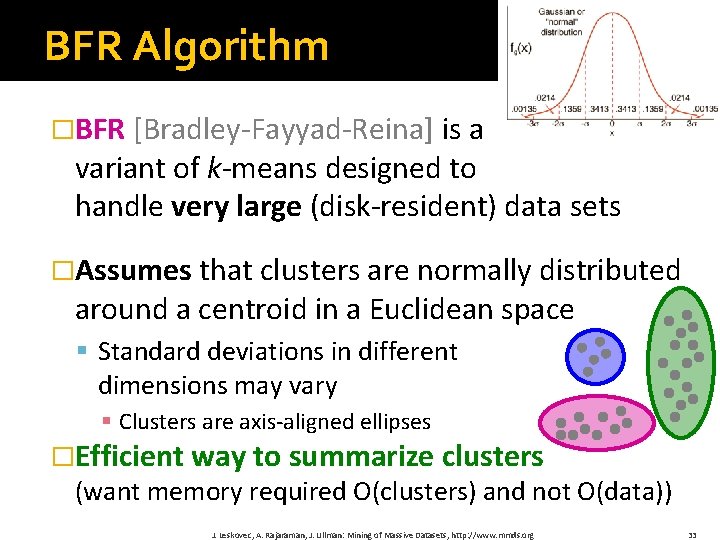 BFR Algorithm �BFR [Bradley-Fayyad-Reina] is a variant of k-means designed to handle very large