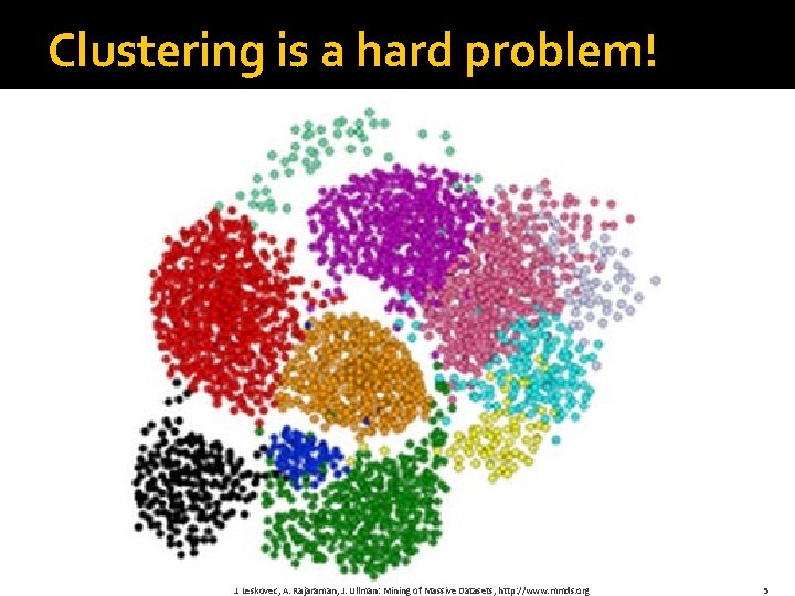 Clustering is a hard problem! J. Leskovec, A. Rajaraman, J. Ullman: Mining of Massive