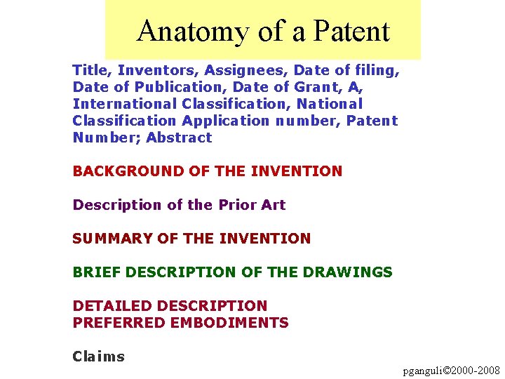 Anatomy of a Patent Title, Inventors, Assignees, Date of filing, Date of Publication, Date
