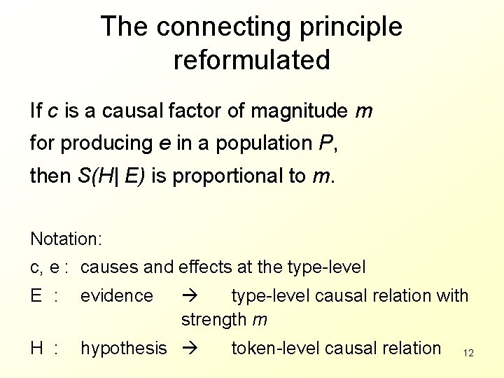 The connecting principle reformulated If c is a causal factor of magnitude m for