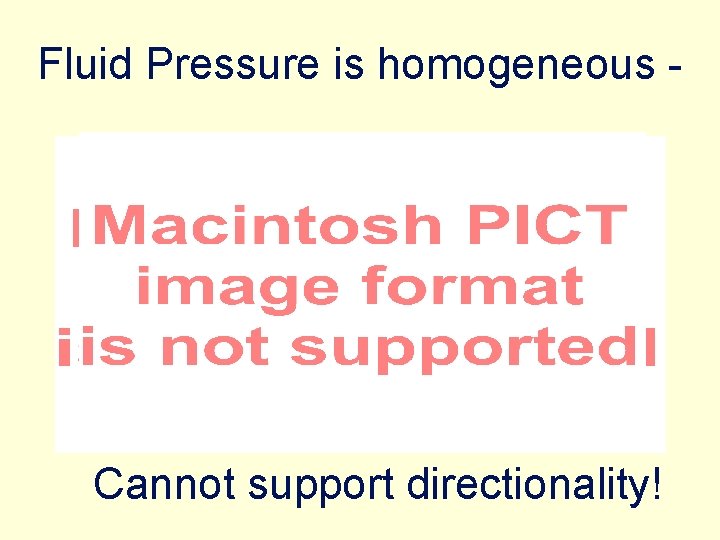 Fluid Pressure is homogeneous - Cannot support directionality! 