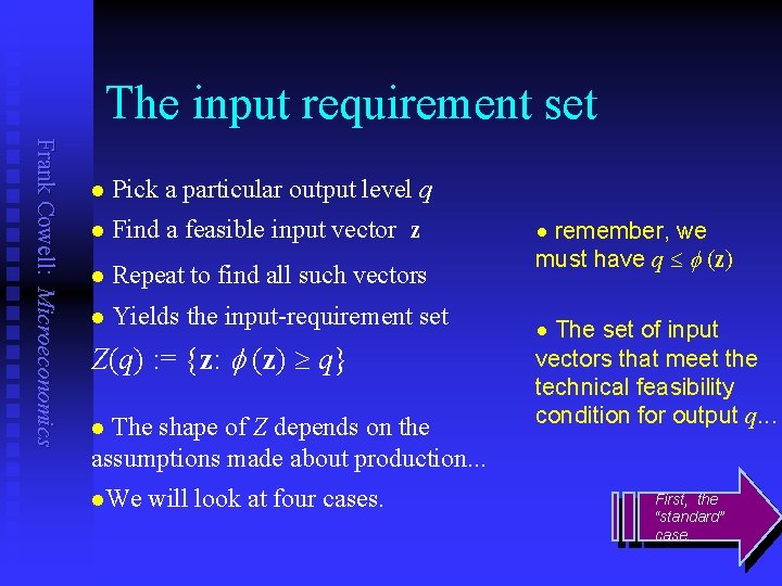 The input requirement set Frank Cowell: Microeconomics n Pick a particular output level q