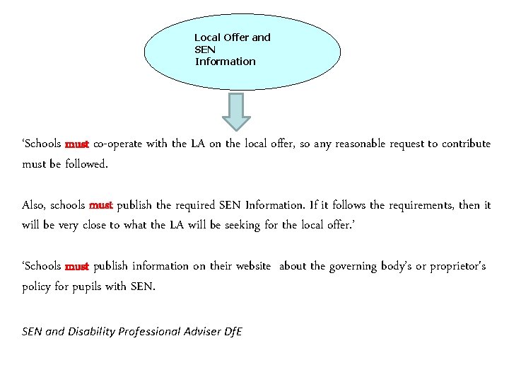 Local Offer and SEN Information ‘Schools must co-operate with the LA on the local