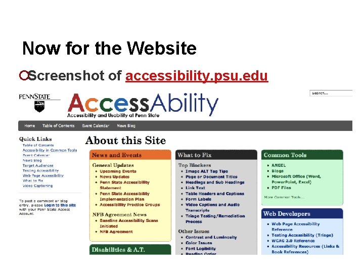 Now for the Website ¡Screenshot of accessibility. psu. edu 