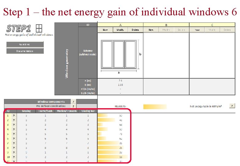 Step 1 – the net energy gain of individual windows 6 