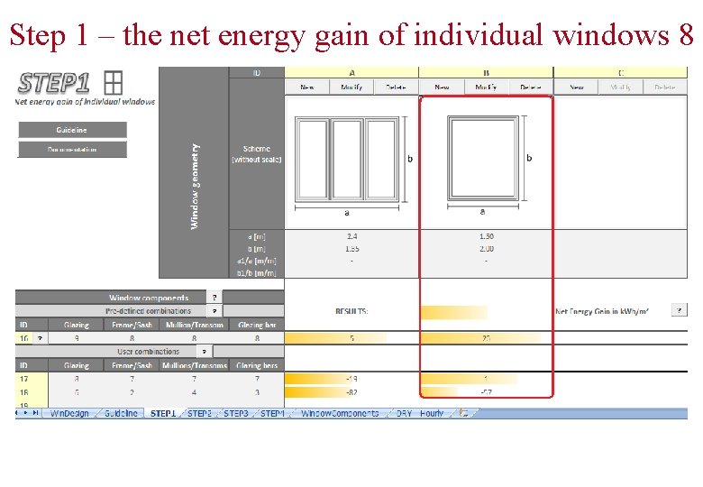 Step 1 – the net energy gain of individual windows 8 