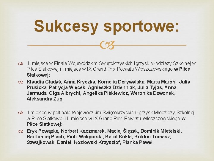 Sukcesy sportowe: III miejsce w Finale Wojewódzkim Świętokrzyskich Igrzysk Młodzieży Szkolnej w Piłce Siatkowej