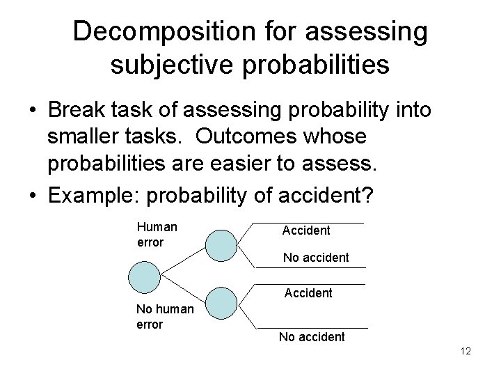 Decomposition for assessing subjective probabilities • Break task of assessing probability into smaller tasks.