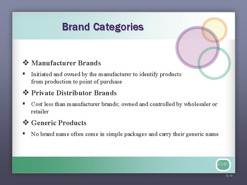 Brand Categories v Manufacturer Brands § Initiated and owned by the manufacturer to identify