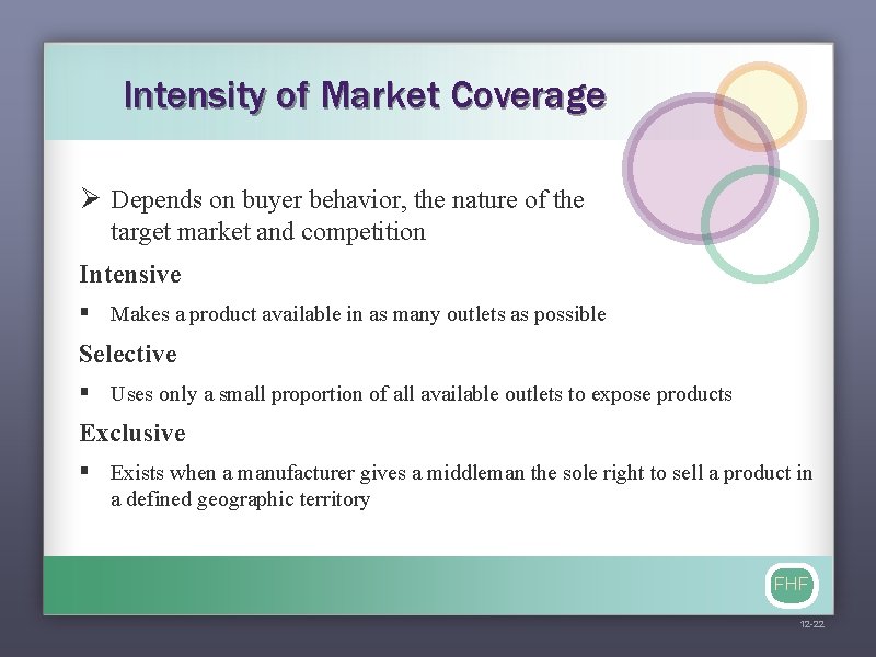 Intensity of Market Coverage Ø Depends on buyer behavior, the nature of the target