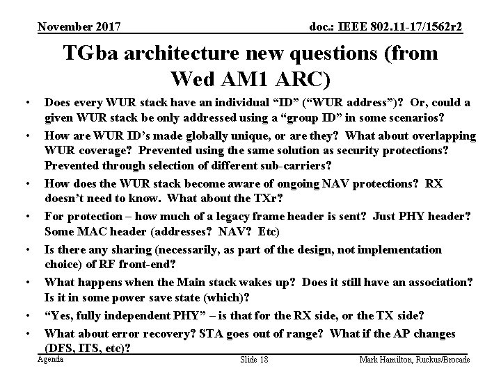 November 2017 doc. : IEEE 802. 11 -17/1562 r 2 TGba architecture new questions