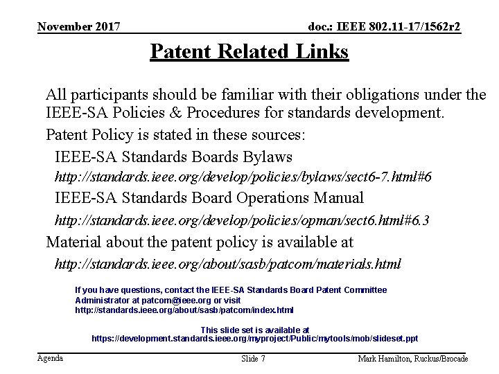 November 2017 doc. : IEEE 802. 11 -17/1562 r 2 Patent Related Links All