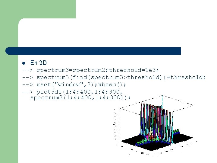 En 3 D --> spectrum 3=spectrum 2; threshold=1 e 3; --> spectrum 3(find(spectrum 3>threshold))=threshold;