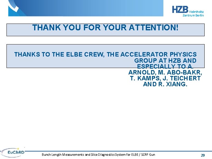 THANK YOU FOR YOUR ATTENTION! THANKS TO THE ELBE CREW, THE ACCELERATOR PHYSICS GROUP