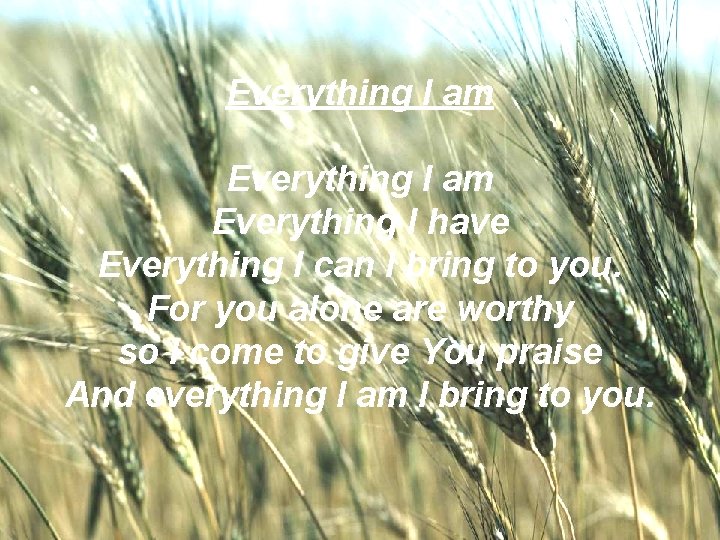 Everything I am WELCOME TO Everything I have THE UNITED Everything I can BRETHREN