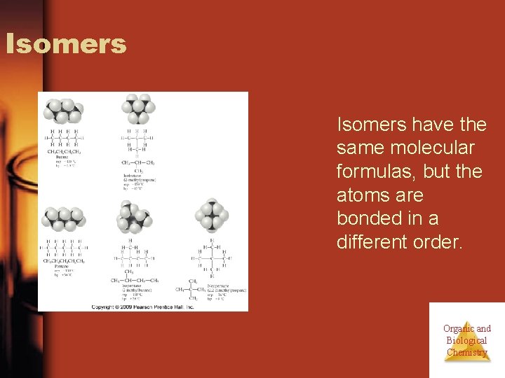 Isomers have the same molecular formulas, but the atoms are bonded in a different