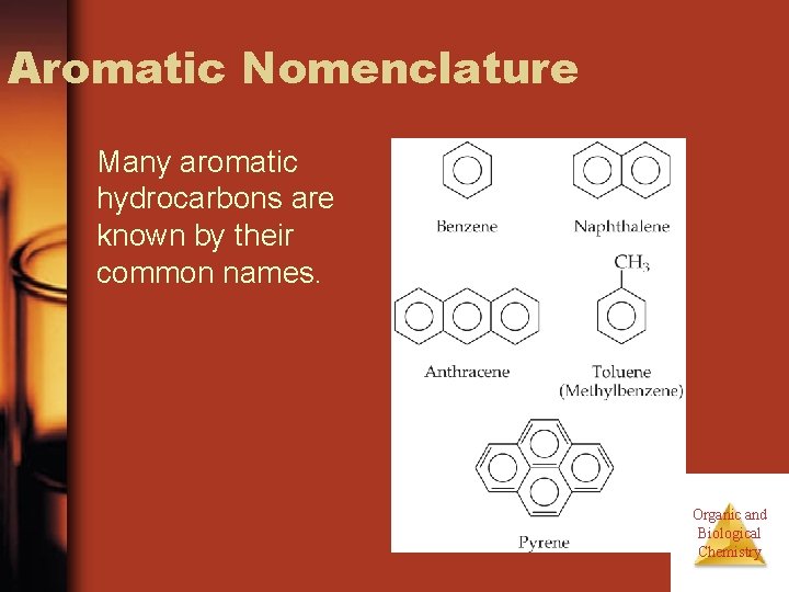 Aromatic Nomenclature Many aromatic hydrocarbons are known by their common names. Organic and Biological