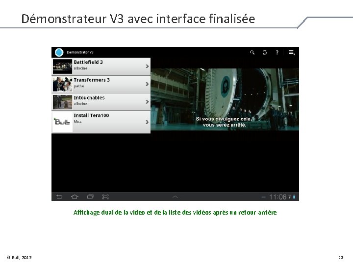 Démonstrateur V 3 avec interface finalisée Affichage dual de la vidéo et de la