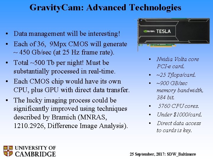 Gravity. Cam: Advanced Technologies • Data management will be interesting! • Each of 36,