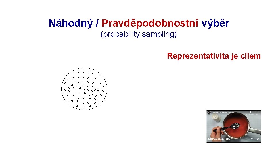 Rozpracování výzkumu: objekt Náhodný / Pravděpodobnostní výběr (probability sampling) Reprezentativita je cílem 
