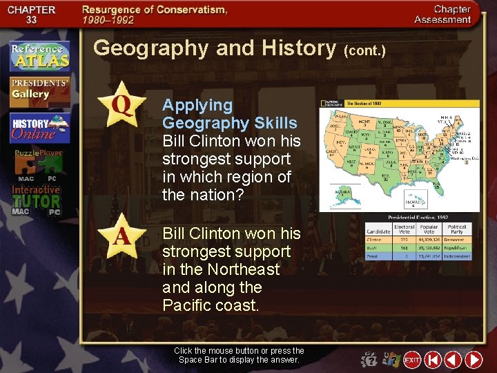 Geography and History (cont. ) Applying Geography Skills Bill Clinton won his strongest support
