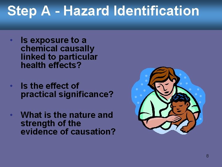 Step A - Hazard Identification • Is exposure to a chemical causally linked to