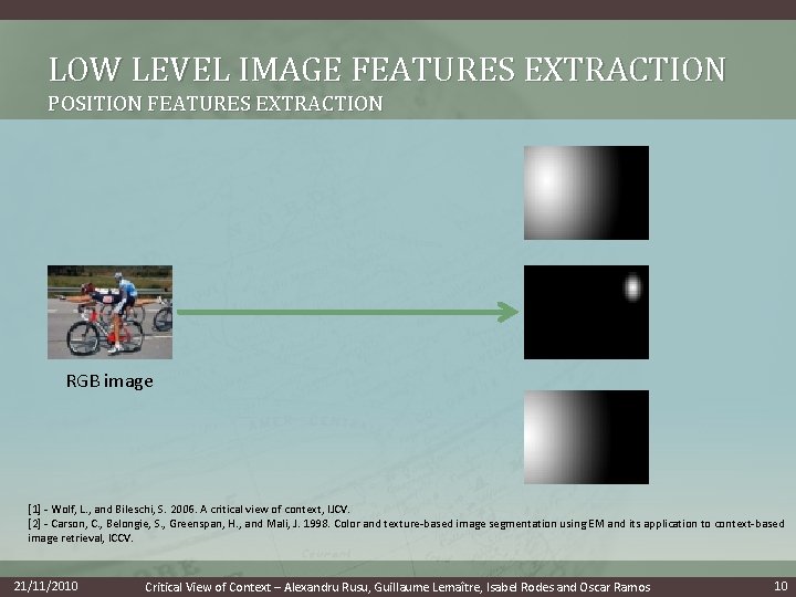 LOW LEVEL IMAGE FEATURES EXTRACTION POSITION FEATURES EXTRACTION RGB image [1] - Wolf, L.