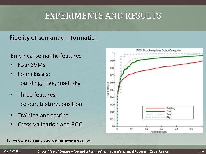 EXPERIMENTS AND RESULTS Fidelity of semantic information Empirical semantic features: • Four SVMs •