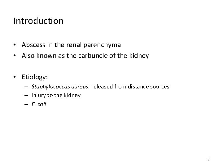 Introduction • Abscess in the renal parenchyma • Also known as the carbuncle of