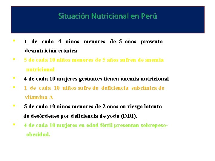 Situación Nutricional en Perú • 1 de cada 4 niños menores de 5 años