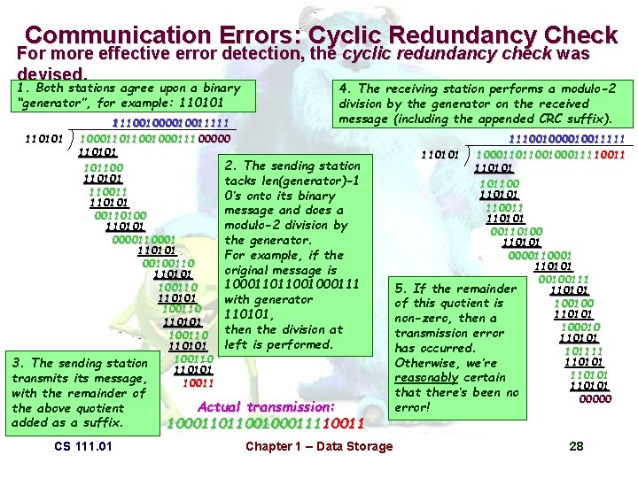 Communication Errors: Cyclic Redundancy Check For more effective error detection, the cyclic redundancy check